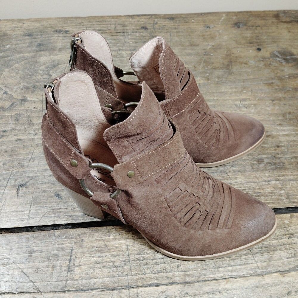 Ariat 10M Booties JaElle Brown Tumbled Buckle Heels Suede Leather - Picture 6 of 15